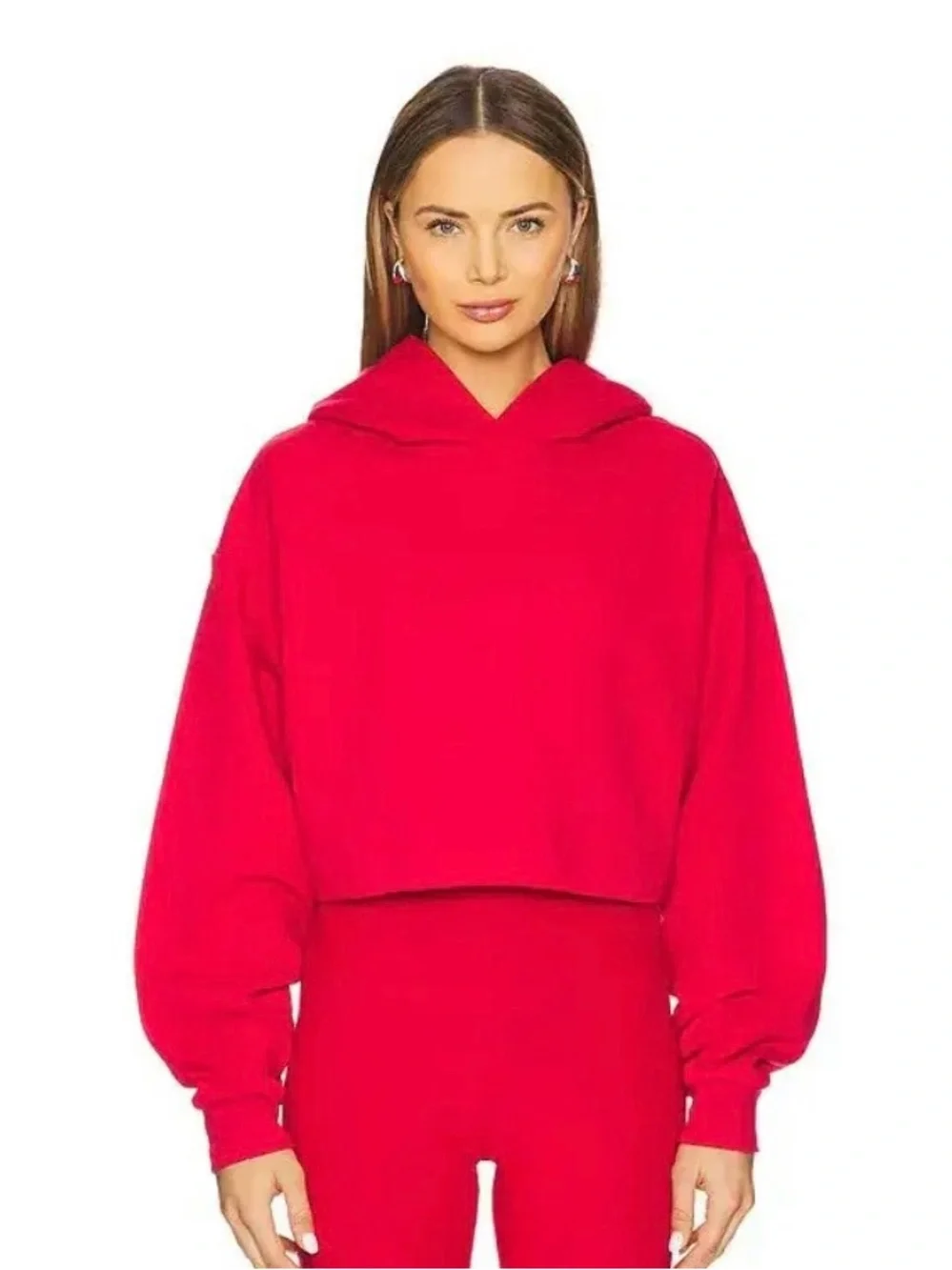 ALO Yoga Bright Red Cropped Hoodie with Hood